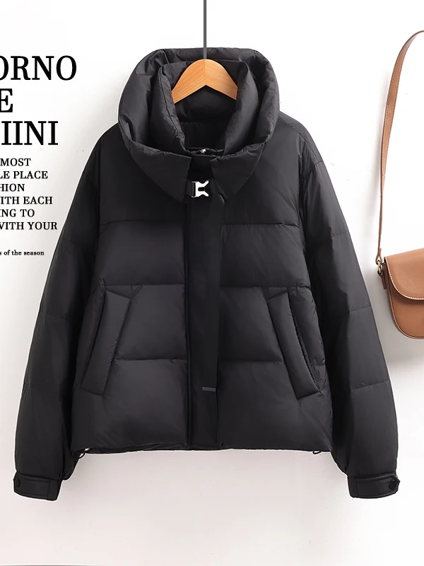 

Women's ort Puffer Jaet 2025 New Winter Faion Thi Warm White Du down Coat Korean Sle Loose Fit Eco-friendly