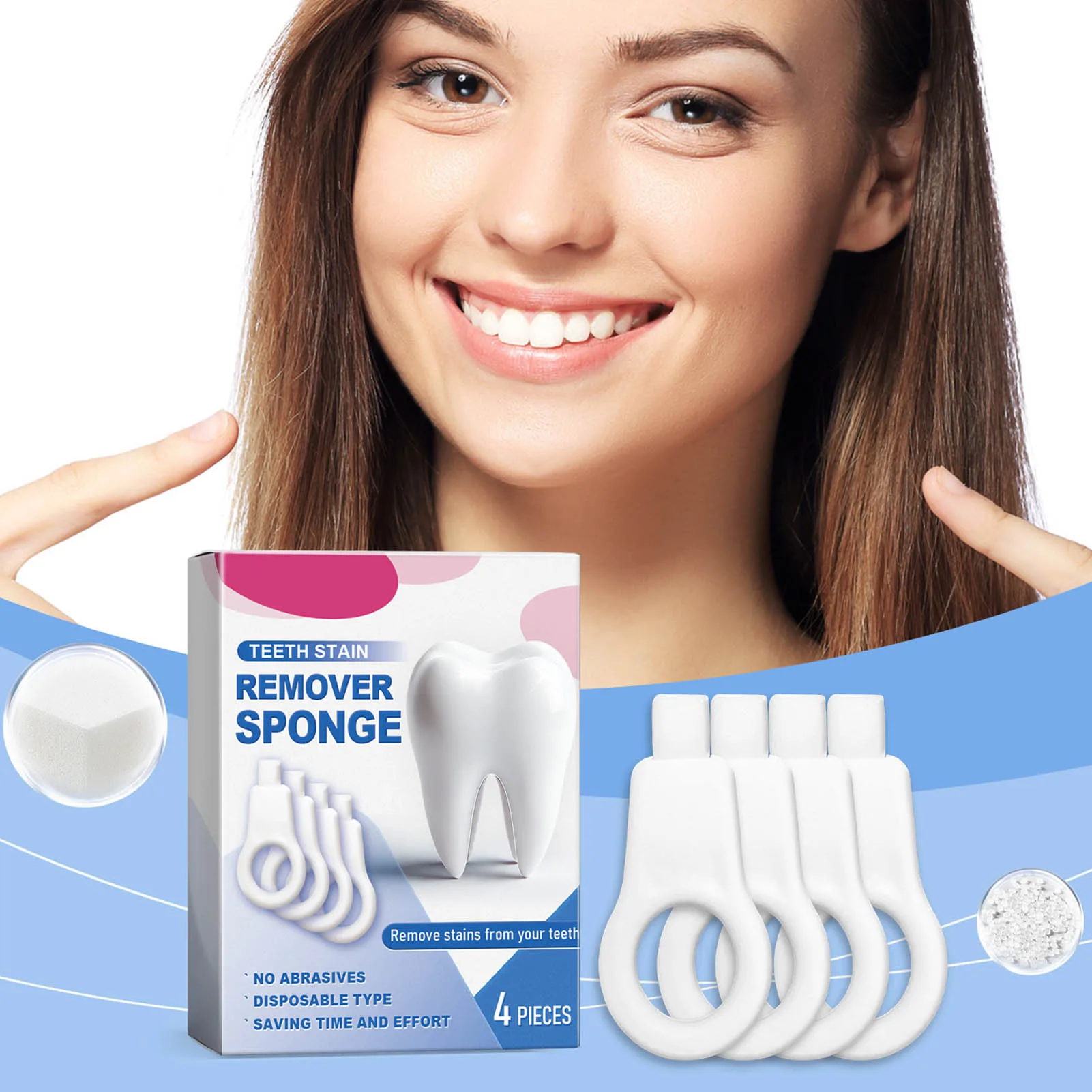 4pcs Teeth Cleaning Sponge Travel-Friendly Dental Cleaning Sponge for Home Families Oral Health Care