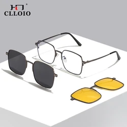 CLLOIO New Style Titanium 3 In 1 Magnet Clip On Glasses Frame Polarized Sunglasses Men Women Prescription Optical Glasses UV400