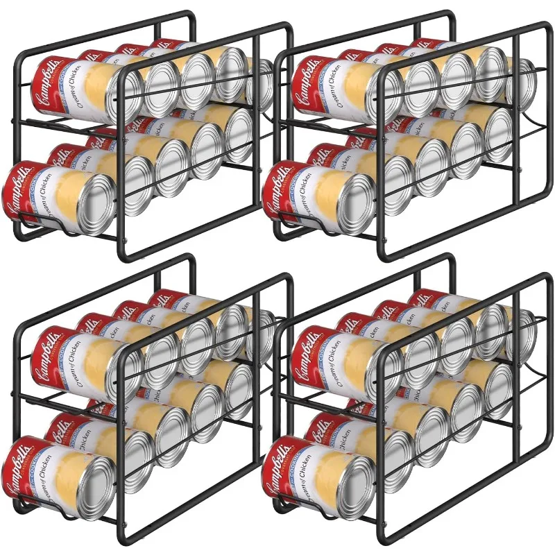 

4 Pack Can Dispenser Rack, Stackable Can Storage Organizer Holder for Canned Food Kitchen Cabinet Pantry Countertop, Black
