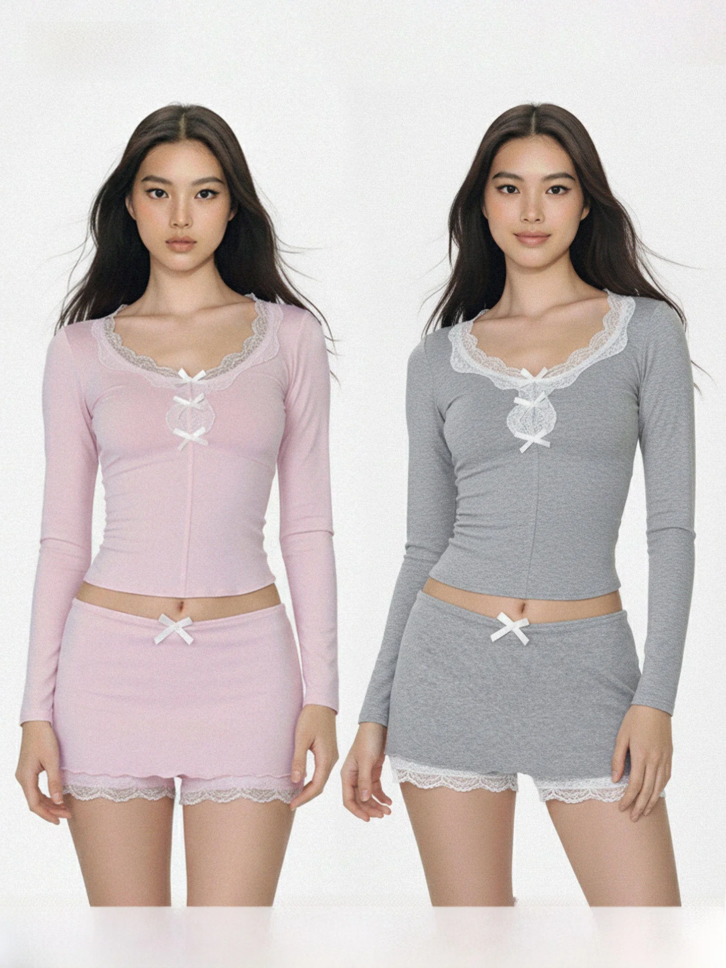 

Комплект из топа и юбки-брюк Waew Pure Desire: розовый, с кружевной отделкой, эластичный, облегающий, с низкой посадкой, скрывающий ягодицы