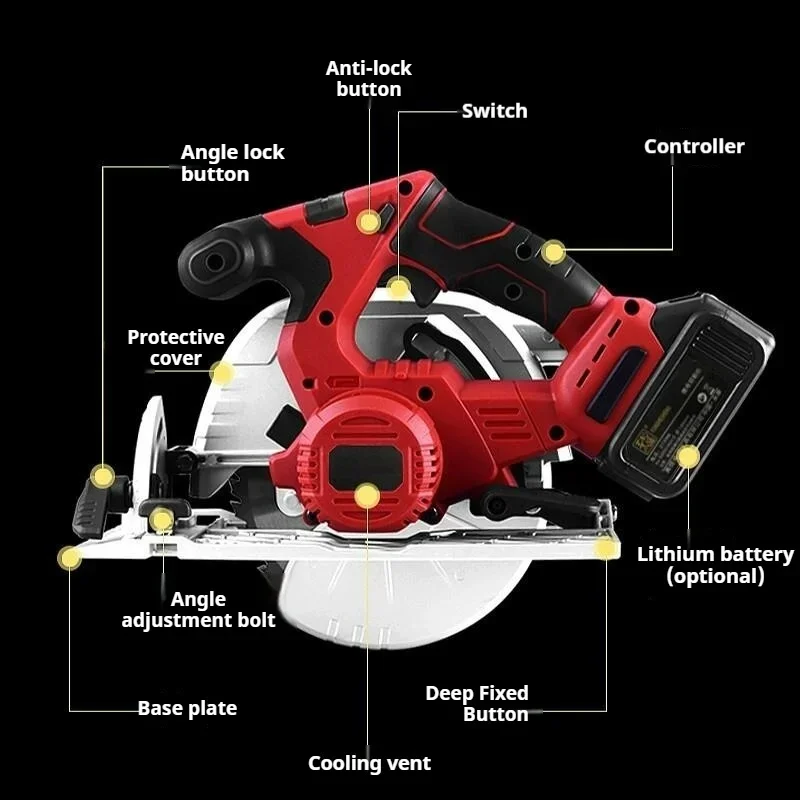 Brushless Lithium Electric Cutting Machine High Power Rechargeable Electric Cutting Tool Circular Saw Wood Metal Cutting