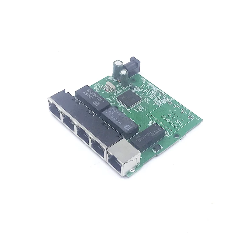 Mini Gigabit Switch Module, Contact Port, PCB Motherboard, Usado na Linha LED, 5 Portas, 10 m, 100 m, 1000 m