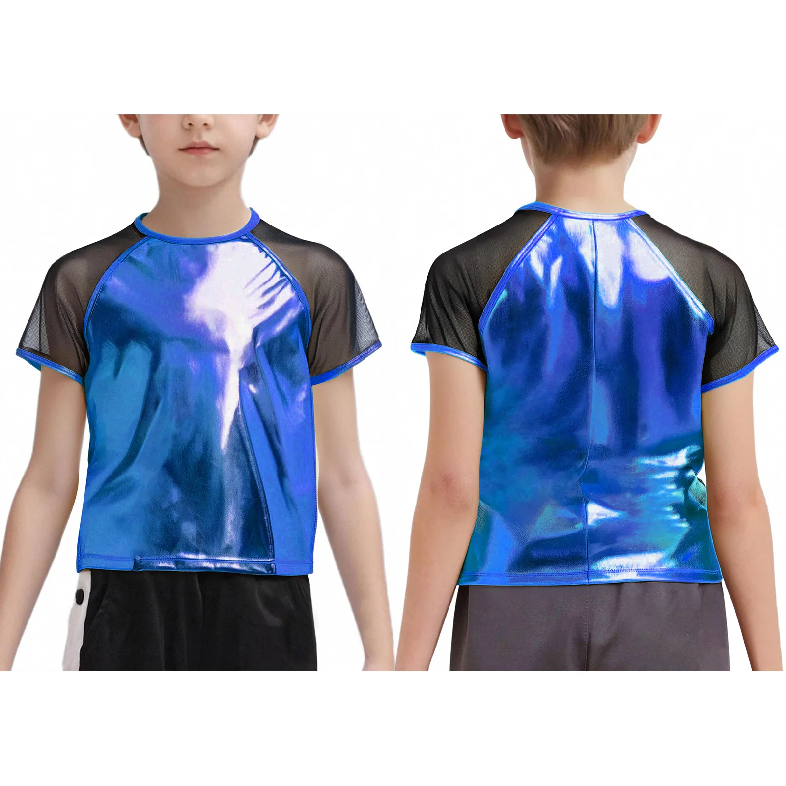 Kinder Mädchen Jungen Jazz Dance Top Metallic Street Hip Hop Kleidung Kostüm Disco Streetwear Kinder Kurzarm T-shirts