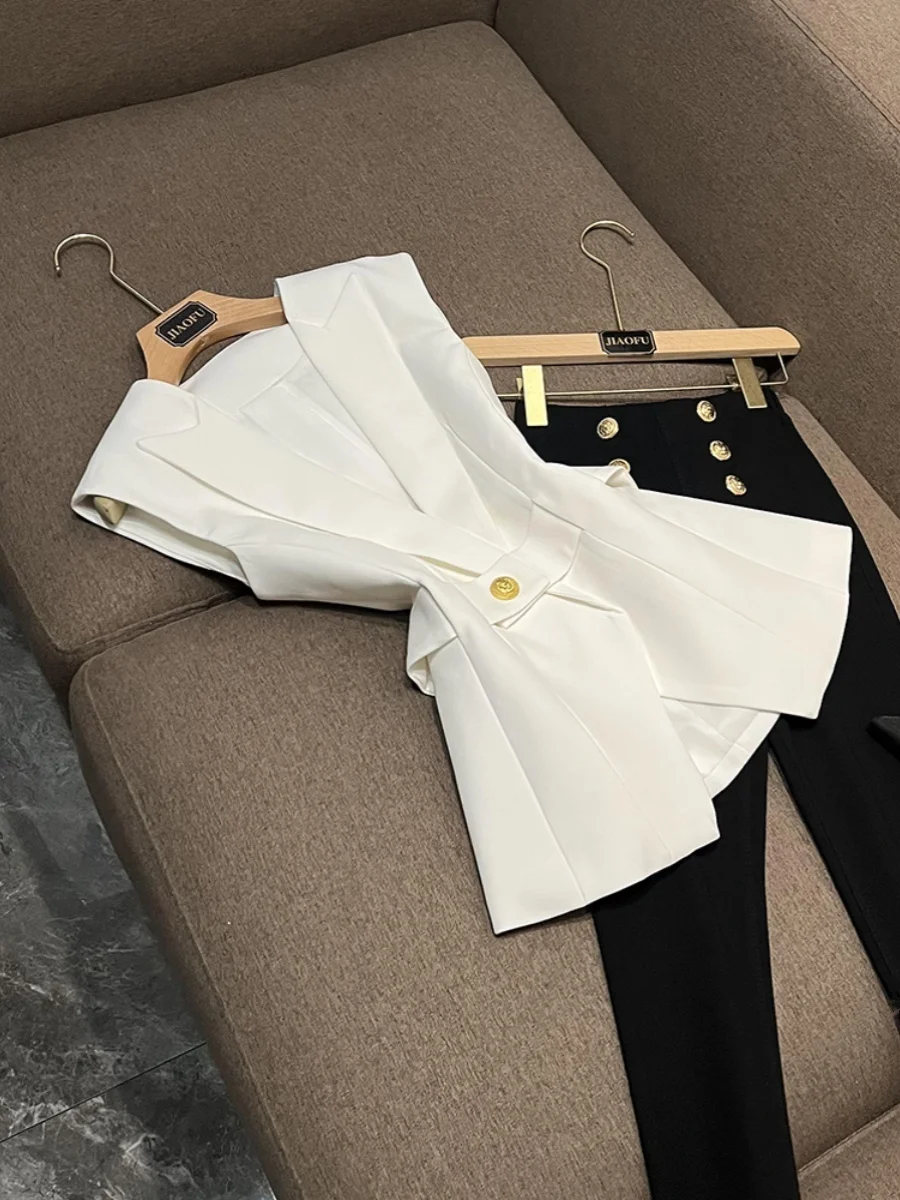 

New 2025 Winter Women's Slim Fit Suit Vest Belted Svel Faionable Commute Sle Pure Color JF-034ZB