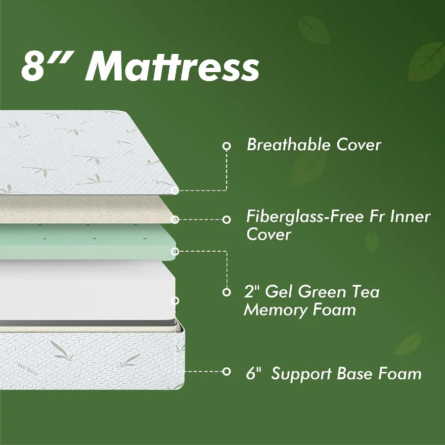 8 Inch Twin XL Gel Memory Foam Mattress for Bedroom Use, Gel-Infused Memory Foam, Medium-Firm Support, Pressure-Relieving, Matt