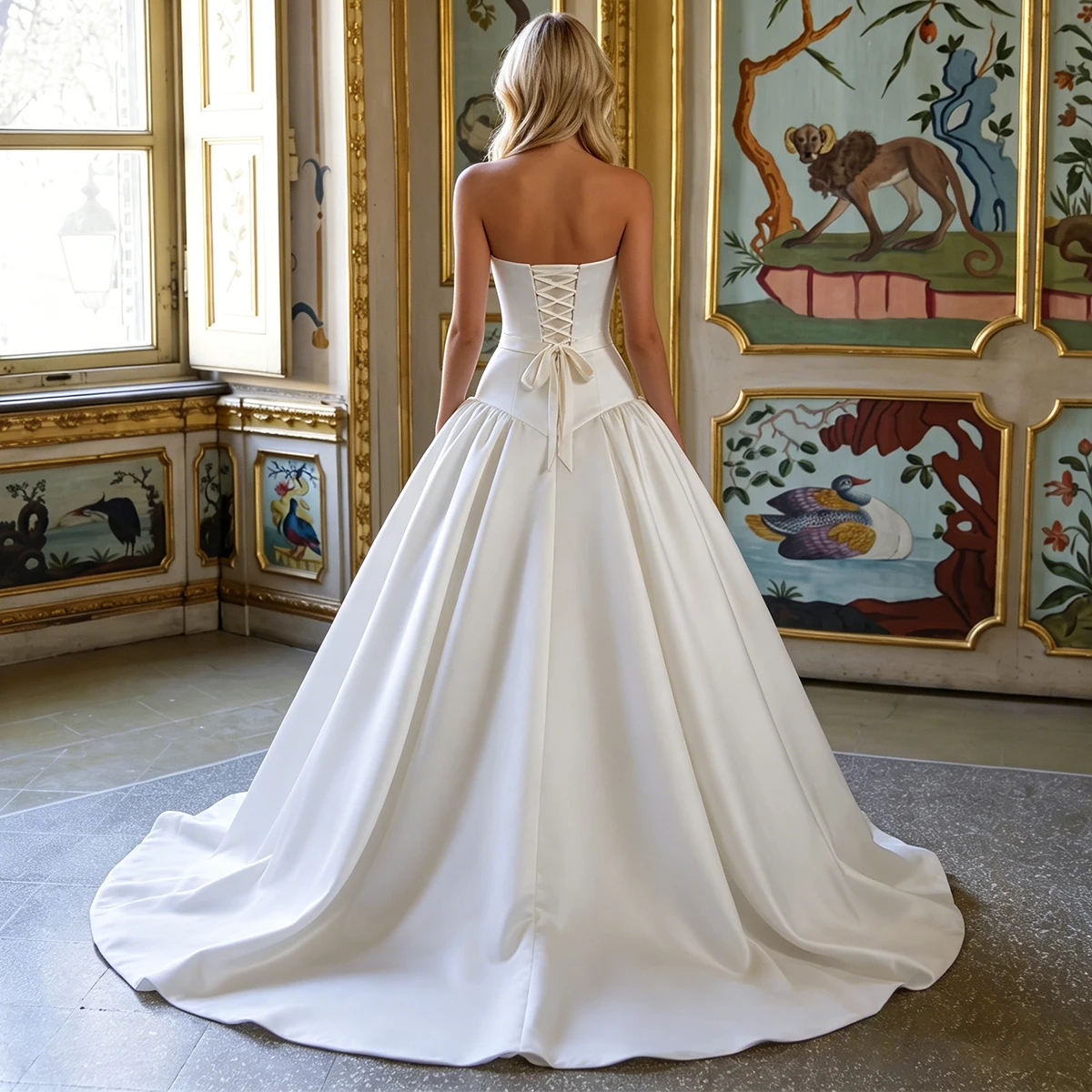 Simple Satin Strapless Wedding Dress With Train Pleated Long Ball Gown Bridal Party Gown For Bride Vestidos Novia