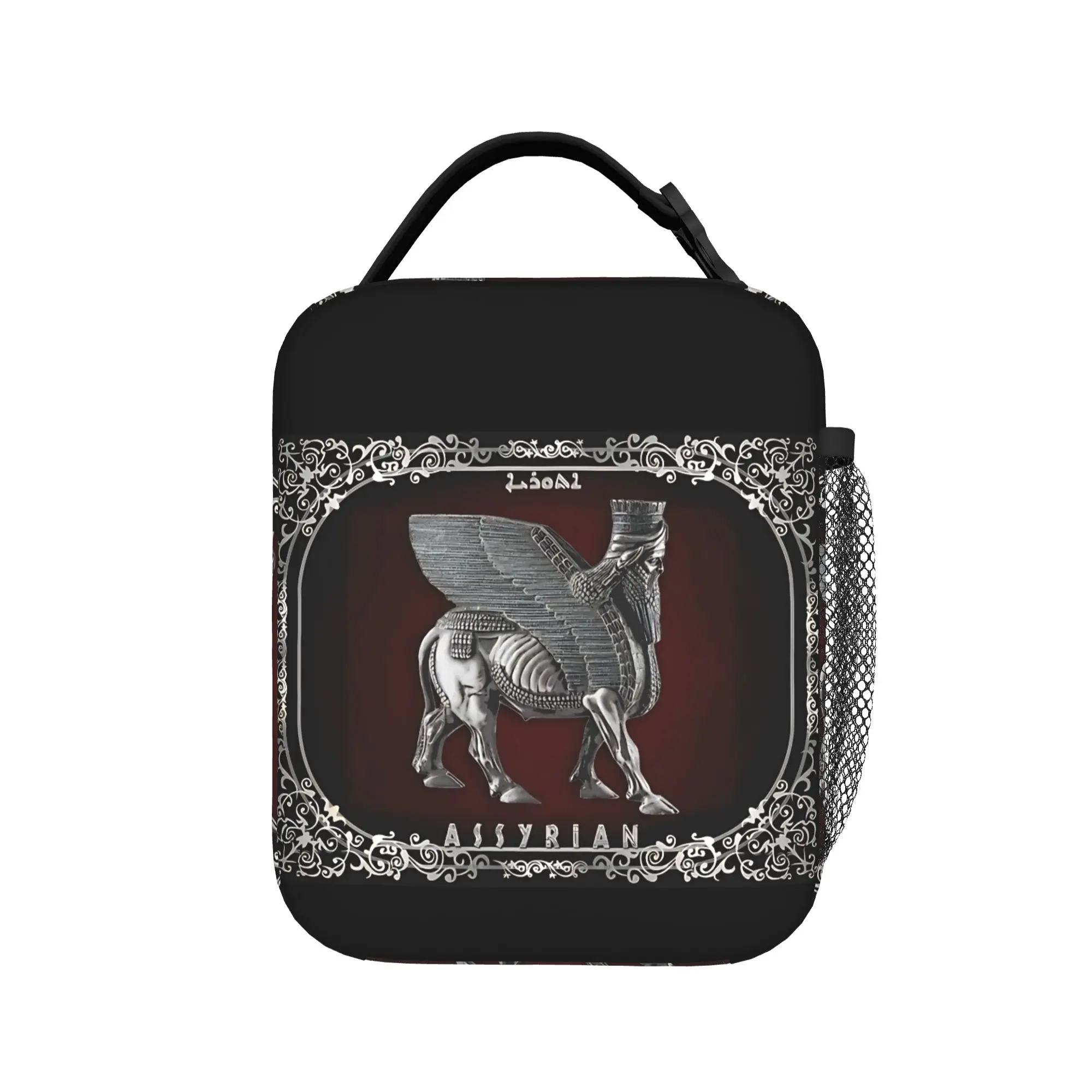 Assyrian Silver Lamassu Lunch Bag  Office Lunch Box For Women  Aesthetic Designer Thermal Lunch Bags Oxford Insulated Cooler Bag
