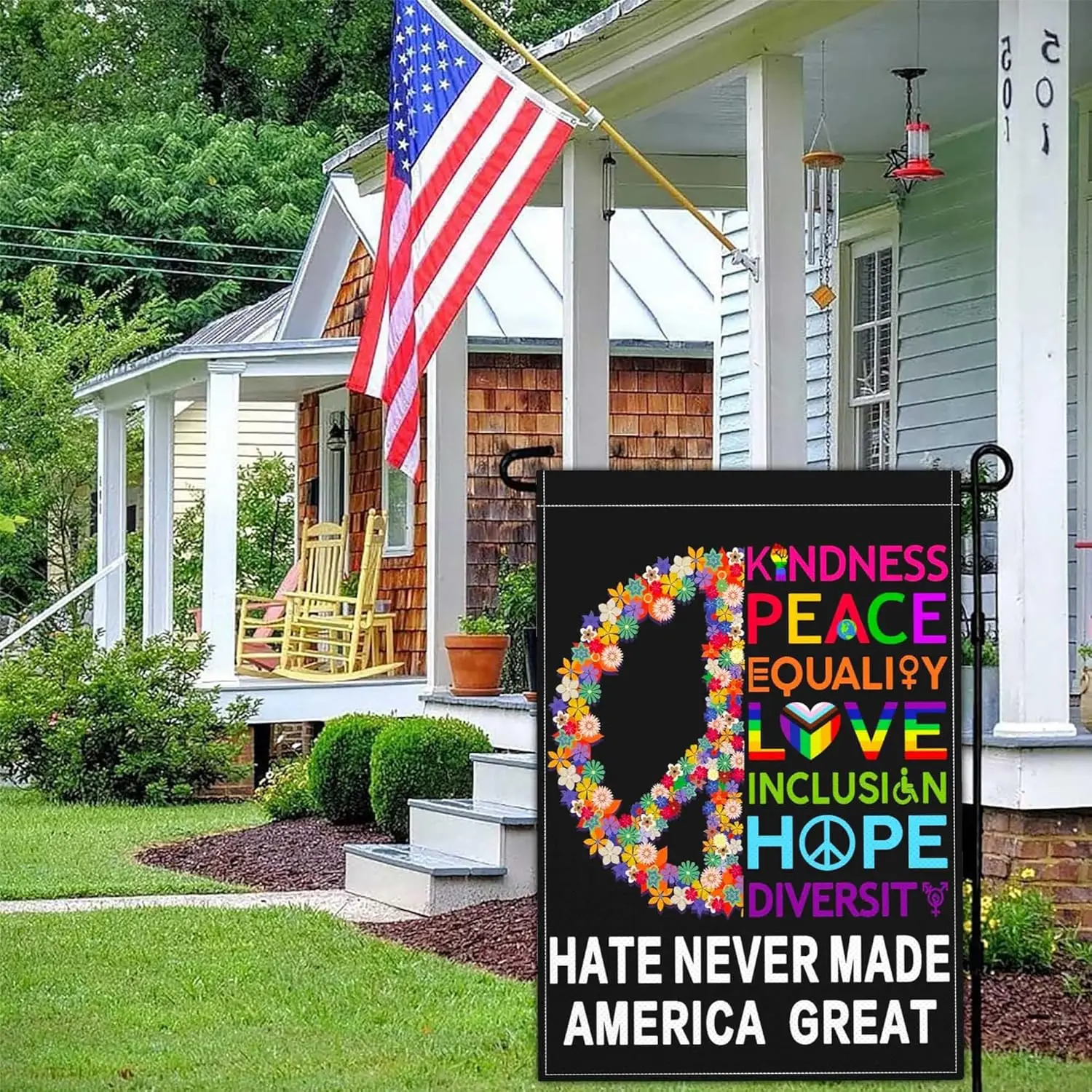 Hate Wont Make Us Great Garden Flag Peace Equity Inclusion Pride Ally Yard Garden Flags for Outside 12x18 Double Sided Resis hhz