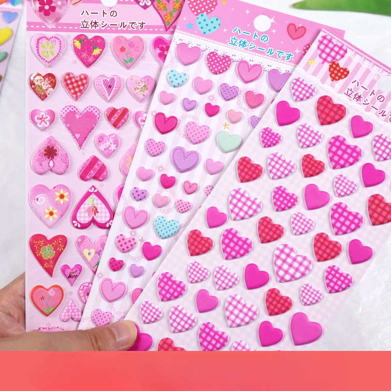 4 pcs/lot Kawaii Colorful Hearts 3D Puffy Stickers Aesthetic Scrapbooking Diy Journal Stationery Sticker Deco Art Supplies Gift