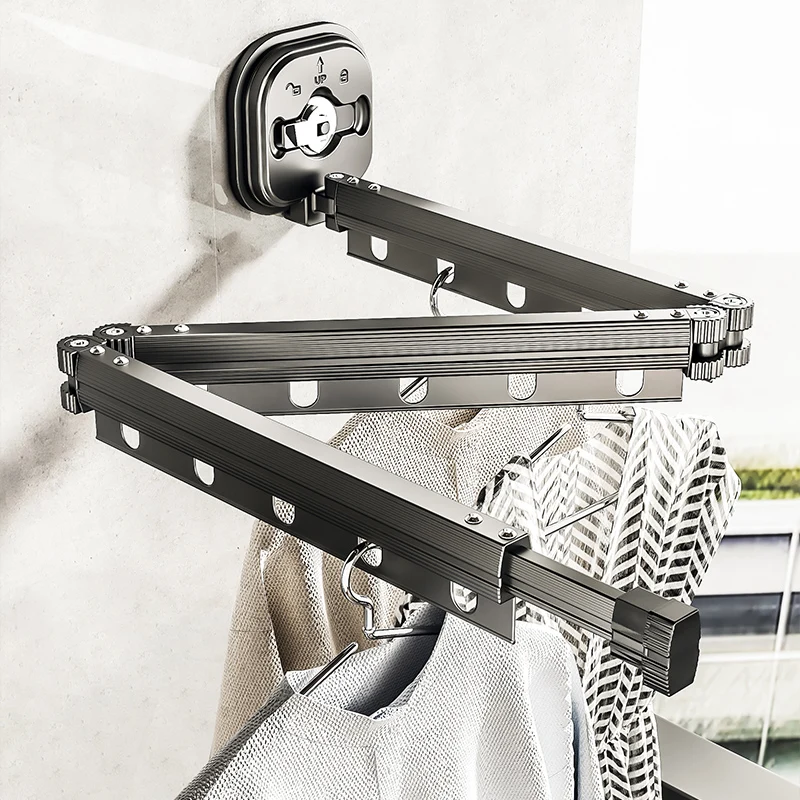 Retractable Clothes Drying Rack Foldable No Punching Wall-Mounted Suction Cup Aluminum Alloy Drying Rack For Bedroom Living Room