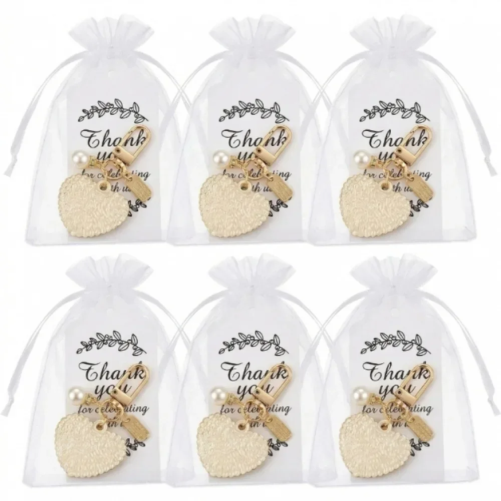 10-30Sets Glitter Heart Keychain Gift Set Organza Bags Thank You Tags Wedding Bridal Shower Birthday Party Guest Favor Souvenir