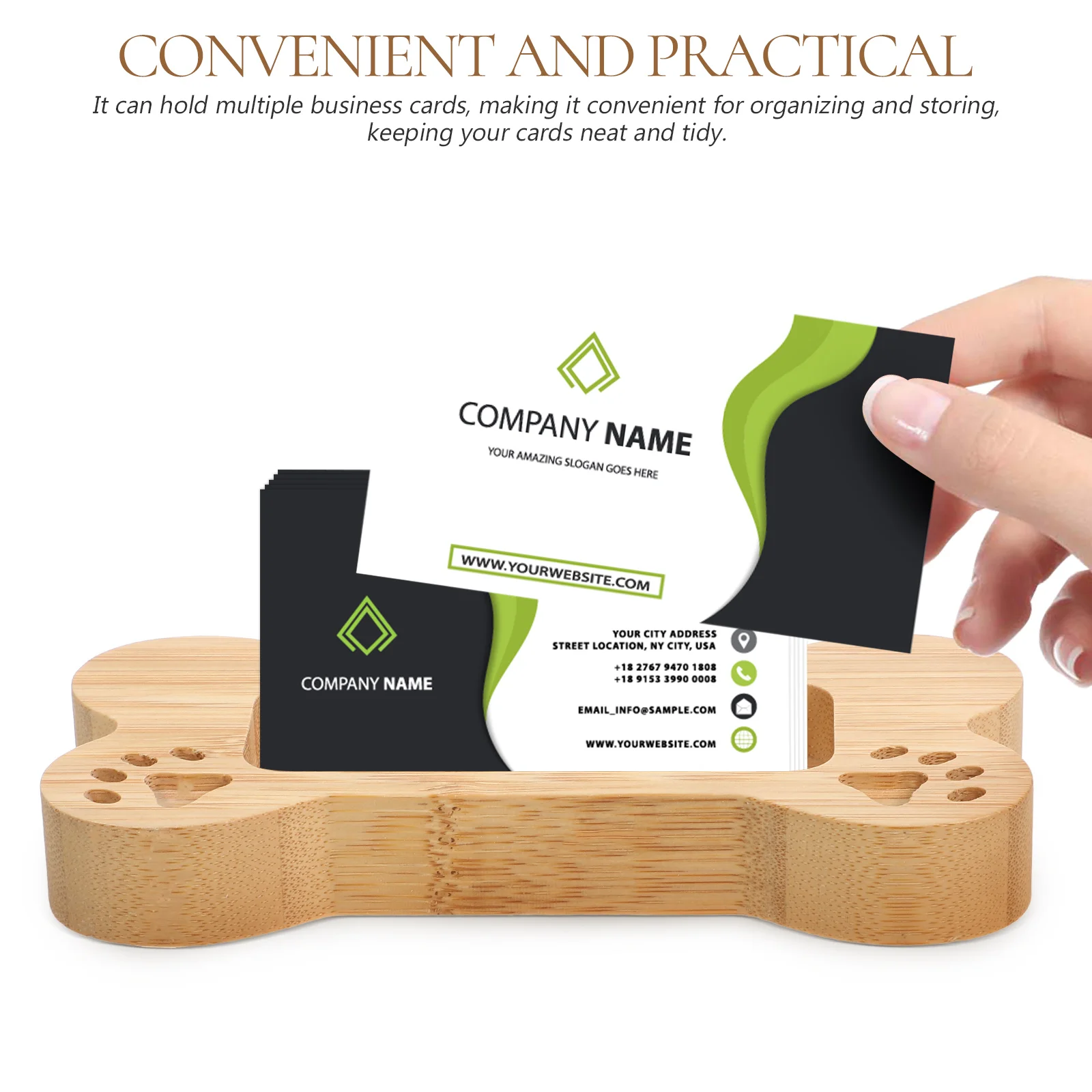 1개 창의적인 개뼈 모양 명함 홀더 대나무 카드 케이스 사무실용 만화 모양 명함 보관함 정리함