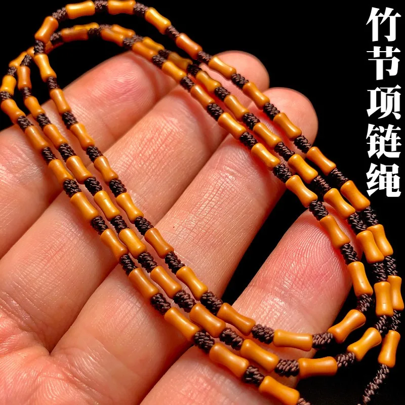 Skilled Manual Carved Olive Pit Bamboo Joint Pendant Male Necklace Handwoven Black Cord Peace Buckle Hanging Rope Artisan Zen