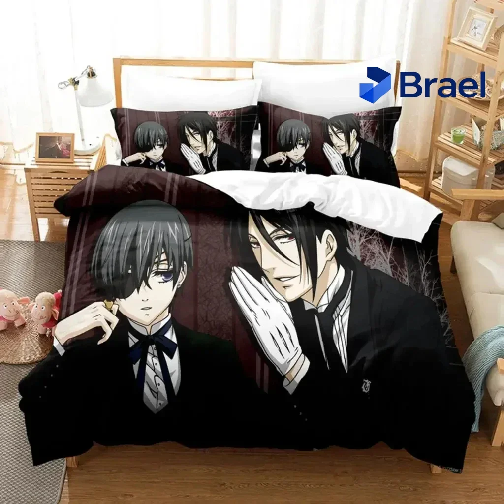 Exquisite Anime Black Butler Sebastian Ciel Bedding Set,Duvet Cover Bed Set Quilt Cover Pillowcase,King Queen Twin Size Boys Gir