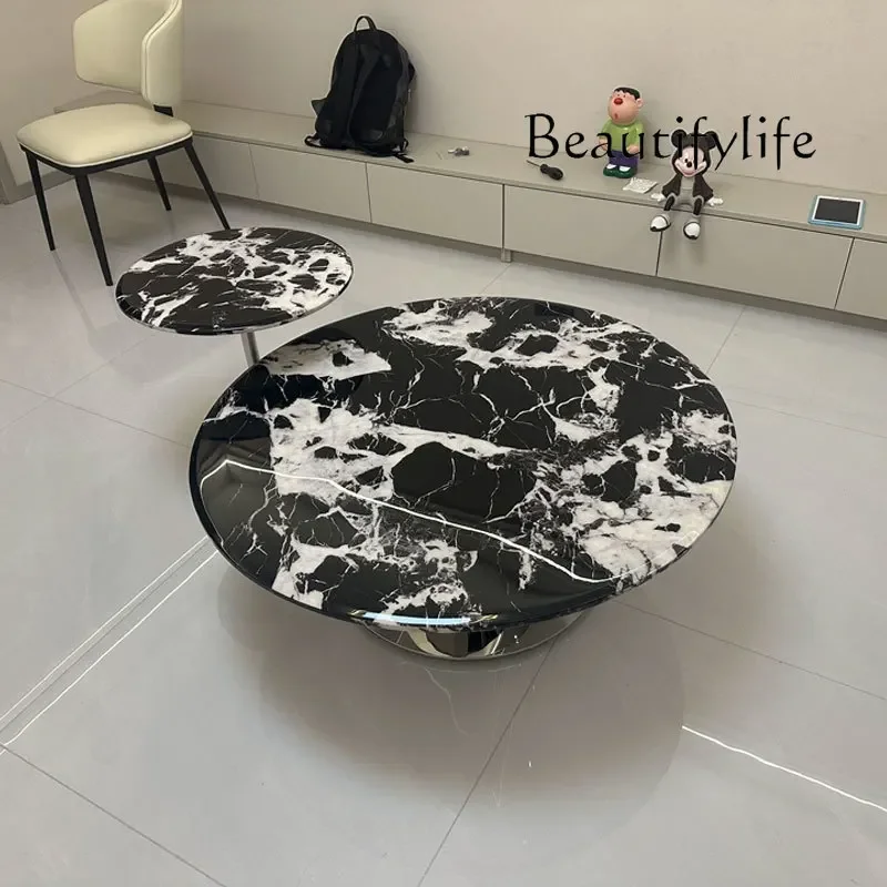 BJ Italian Minimalism, Flying Saucer Floating Coffee Table, Living Room Bulgari Microcrystalline Marble, Circular Side Table Set