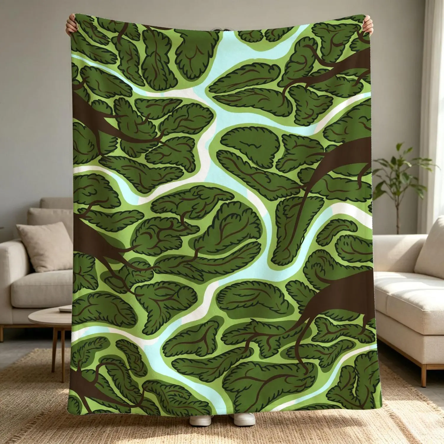 [Flannel Blanket] Forest Canopy Blanket, Aerial Forest Carpet, Green Nature Bedspread, Picnic Decoration, Camping Gift