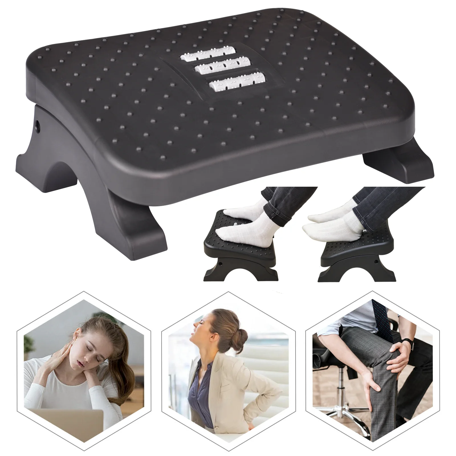 Ergonomic Under Desk Footrest Massage Rollers Leg Rest Pain Relief Non-slip Foot Stool Posture Correction for Child Adult Rest