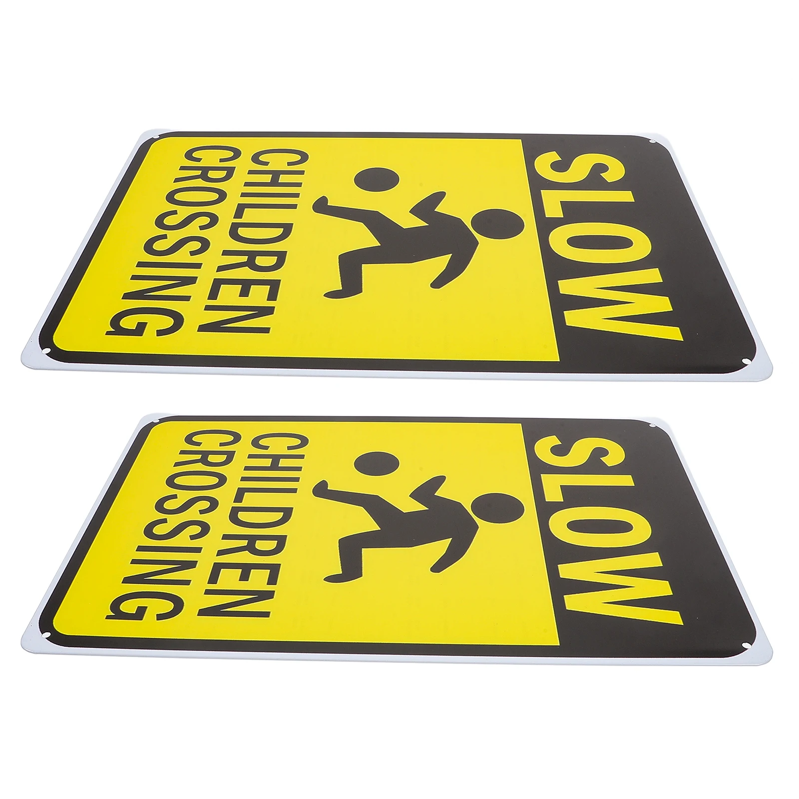 2 Pcs Road Sign Safety Signs Child Way Iron Sheet Slow down Kids Playing Crossing