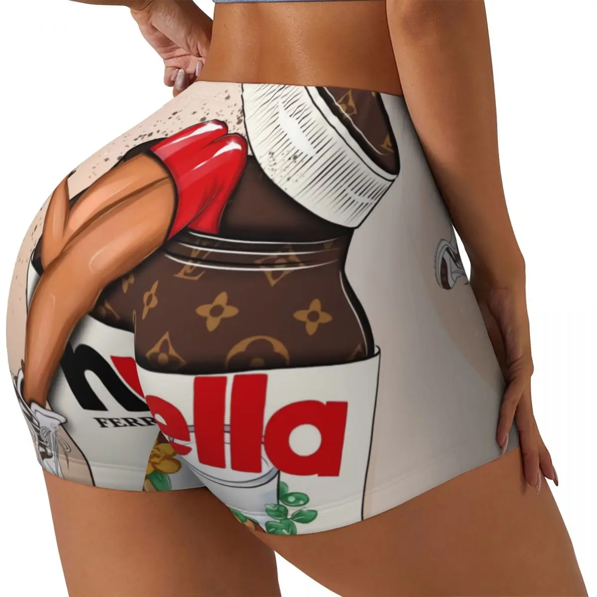 Custom Women Italy Nutellas Jar Workout Yoga Shorts Athletic Gym Running Volleyball Shorts