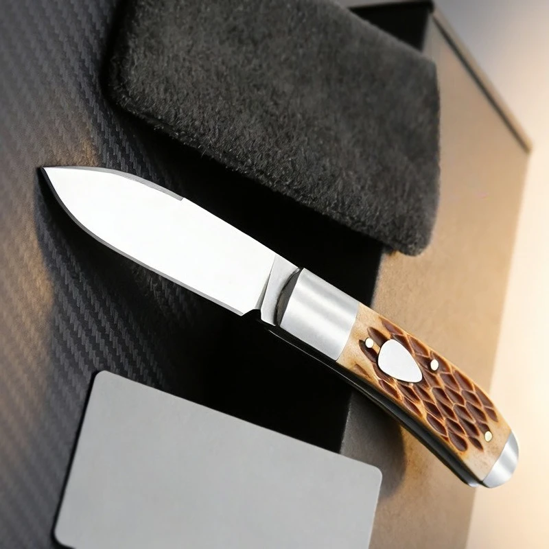 

High-hardness 14C28CN Blade Folding Knife Pattern Bone Handle Portable Fruit Knife for Outdoor Camping EDC Tools