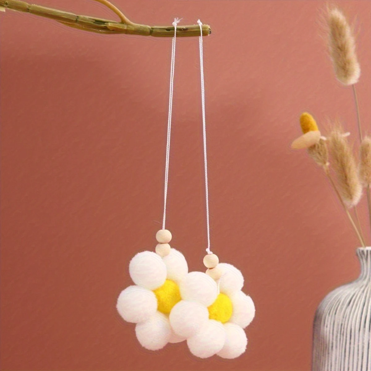 2PCS, fabric white and yellow fluffy small flower pendants, suitable for home doors and Windows, wall decoration and warm gifts