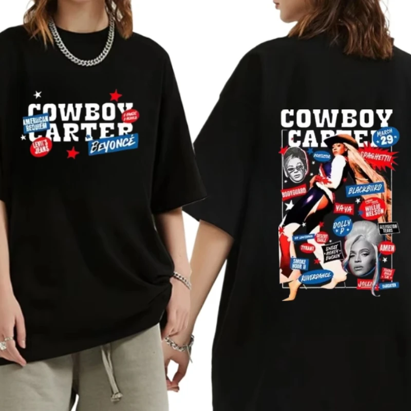 

2025 Singer Beyonce Cowboy Carter Tour, новая футболка для мужчин и женщин, эстетичная футболка высокого качества в стиле ретро, модные хлопковые футболки, уличная одежда