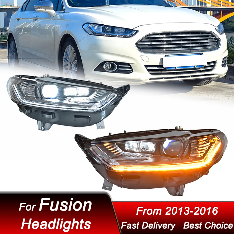 

Поп-автомобильные светодиодные фары для Ford Fusion Mondeo 2013-2016 до высокого стиля, полностью светодиодные автомобильные фары в сборе, аксессуары для линз проектора