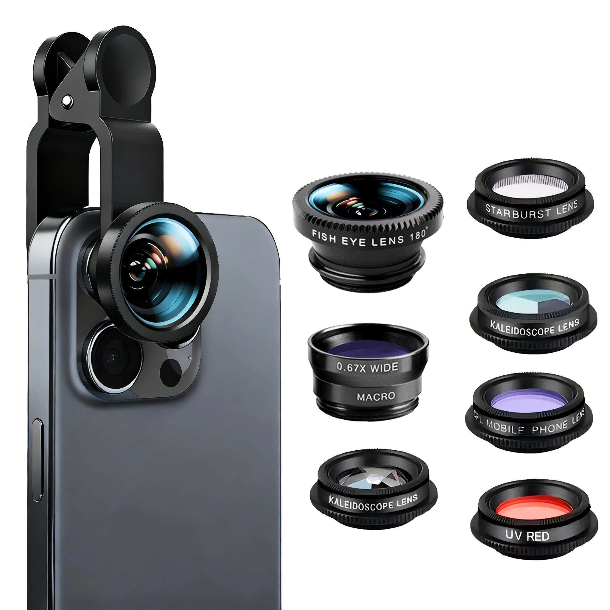 

Комплект объектива для мобильной камеры «рыбий глаз» 7 в 1, макрообъектив, широкоугольный объектив, объектив с фильтром CPL, подходит для смартфонов