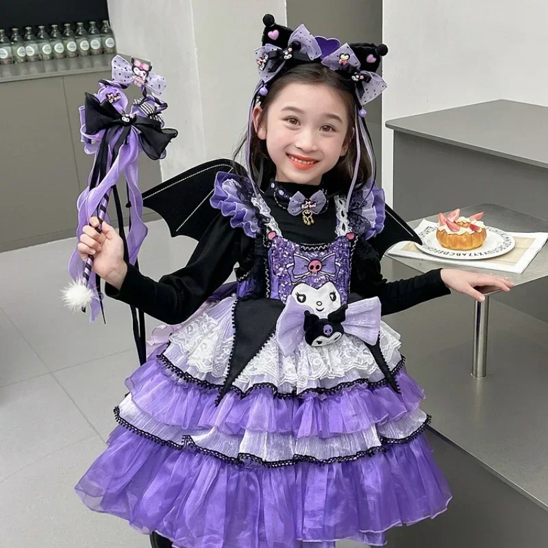 

Sanrio Kuromi Cosplay Girl Dress Children's Halloween Lolita Costume Birthday Party Gift Cartoon Costume Mesh Anime Fancy Dress