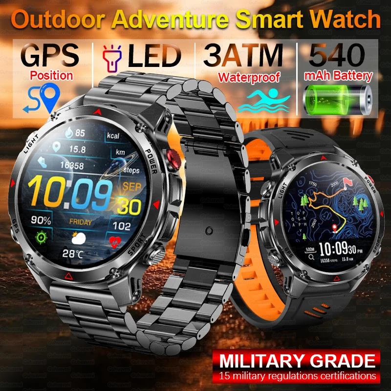 Militare Professionale Swim Sport Smartwatch da uomo 3ATM Impermeabile Dual-band GPS Avventura all'aria aperta Orologi Frequenza cardiaca BT Chiamata Orologio