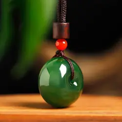 Hetian Jade Jasper Spinach Green Peace Buckle Pendant Female