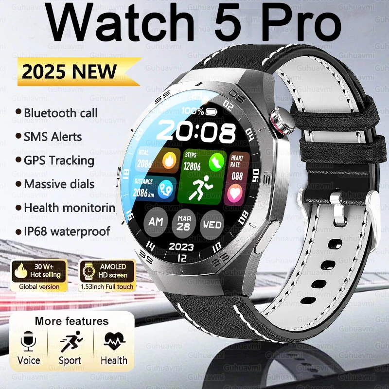 2026 New Watch 5 Pro GPS Track Smart Watch Men 360*360 AMOLED Screen NFC BT Call Waterproof Health Monitor Woman Smartwatches