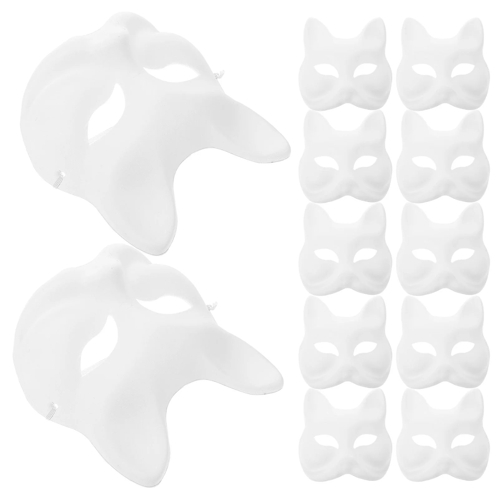 

12 Pcs Hand Painted Pulp Masks Animal Party Fox Blank Paper Halloween Japanese Masquerade Animals Child