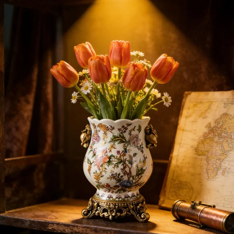 High-end ceramic vase European retro light luxury living room high-end sense new Chinese blue and white flower pot flower arrang