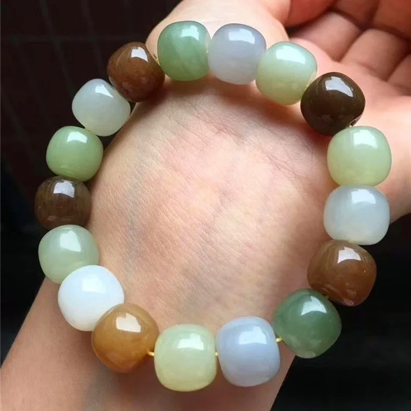 Natural Xinjiang Hotan Jade White Jade Qinghai Material Duobao Hand String Men's and Women's Old Pearl Fashion Bracelet