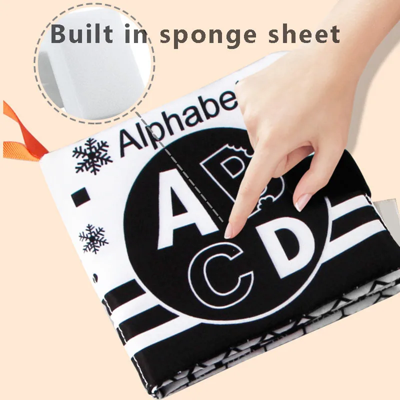 Montessori Kids Education Interactive Polyester Black White Cloth Books Soft Alphabet Vehicle Number Newborn Baby Washable Toys