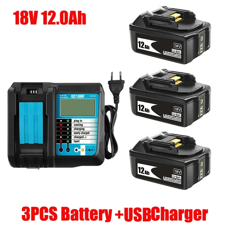 

For Makita 100% 18V 12.0Ah Rechargeable Power Tool Battery with LED Lithium Ion Replacement LXT400 BL1860B BL1860 BL1850