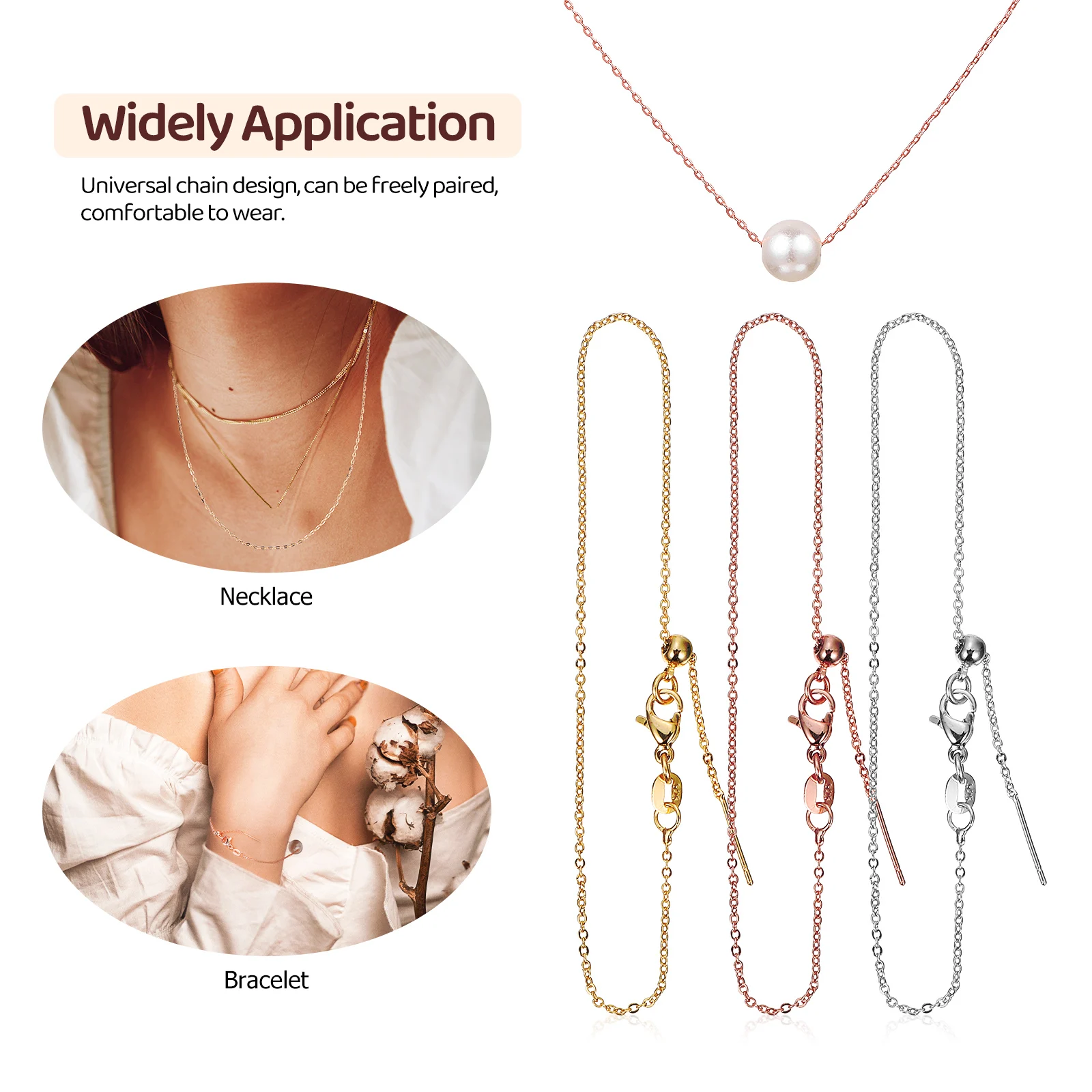 9 Pcs 20cm Bracelet 45cm Clavicle 60cm Sweater Chains Gold Plated Copper Jewelry Components Non Fading Stylish Accessories