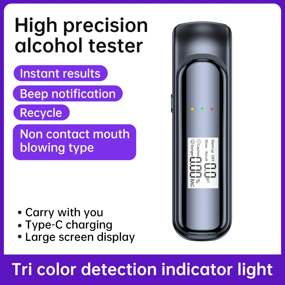 Black Alcohol Tester Electronic Breathalyzer LCD Display Rechargeable Breathalyzer Breath Alcohol Test Tools For Home