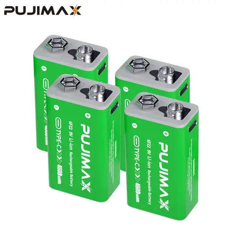 PUJIMAX 9V Rechargeable Battery 9 Volt 6F22 Lithium Li-ion Batteries For Toy Remote Control Microphone Walkie Talkie Fan