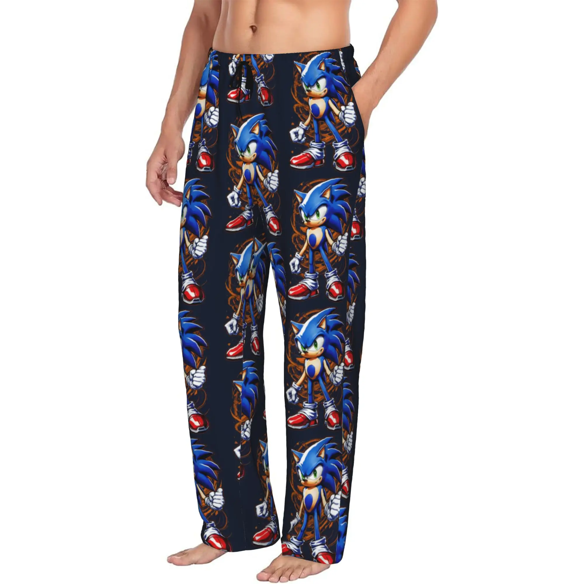 Custom Print S-Soniced Pajama Pants Men's Cartoon Sleep Sleepwear Bottoms with Pockets