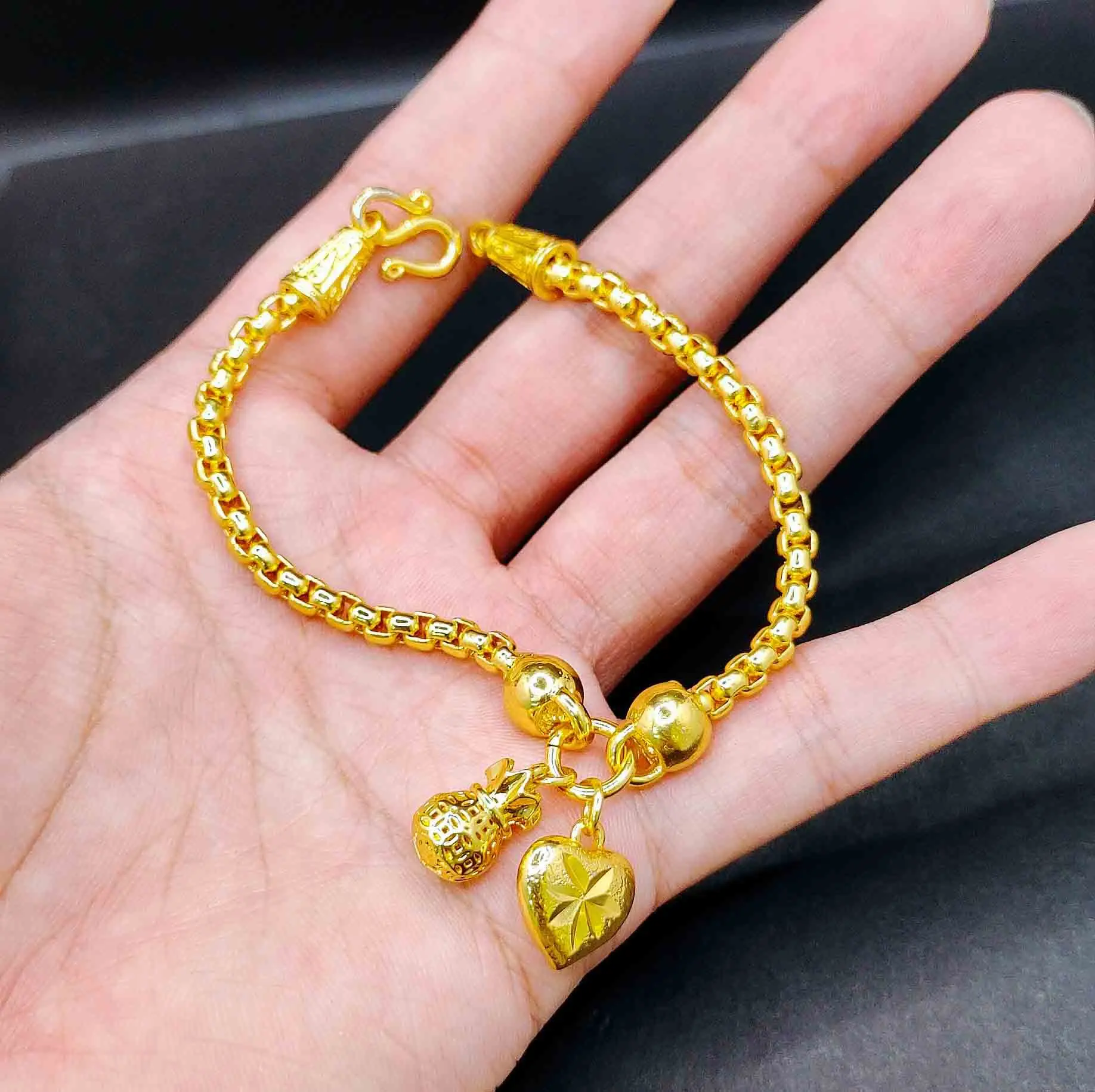 

Luxury 24K 9999 Pure Gold real gold Women's love keel bracelet all-match