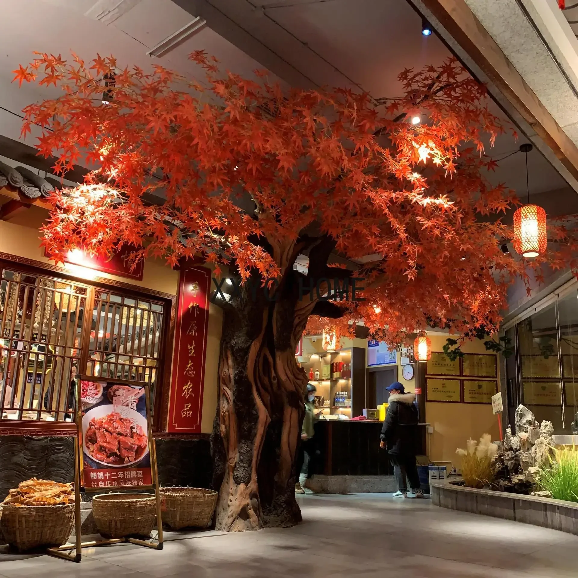 Direct Sales Simulation Large Cement Red Maple Tree Banyan Cherry Tree Big Tree Decoration Indoor Hotel Landscape Rockery