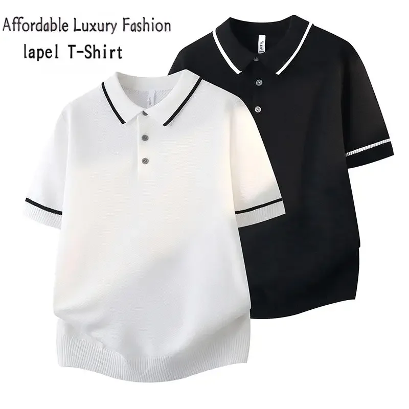 

Summer Casual Business Color-Blocked Men Knit Polo Shirt Short-Sleeve Affordable Luxury T-Shirt Comfort Outdoor-Homewear Tops