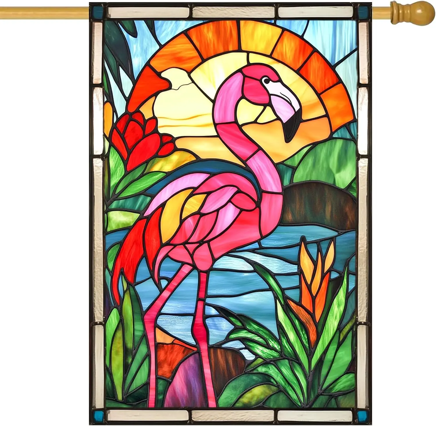 BlissYard Flamingo Welcome House Flag, 28 x 40 pulgadas, decoración tropical de exterior con efecto de vidriera para patio delantero, porche, césped, doble S AAS