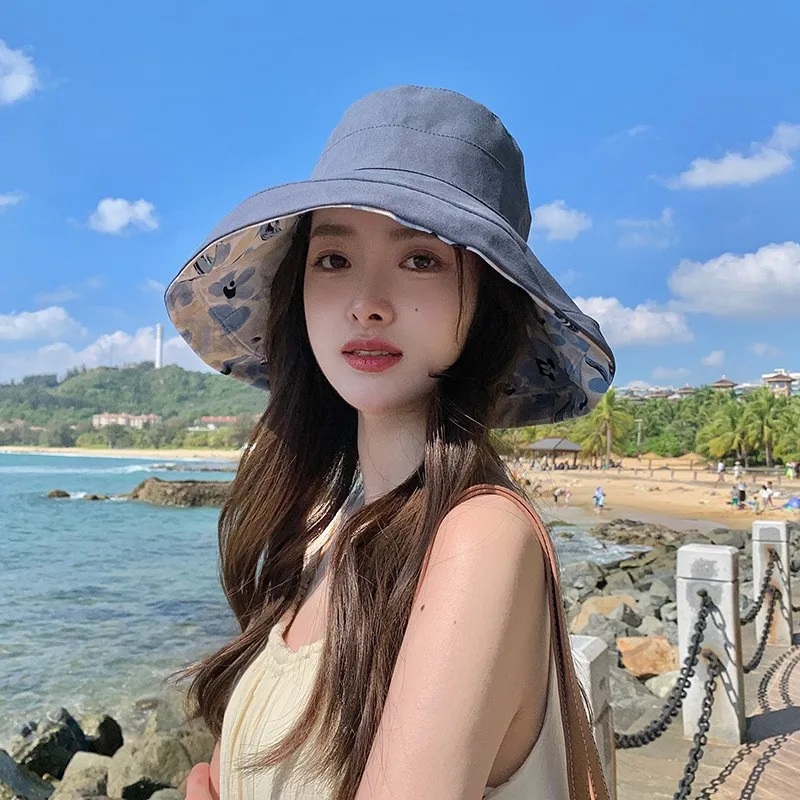 Flower-shaped fisherman's hat for women UV casual large brim face cover big double basin