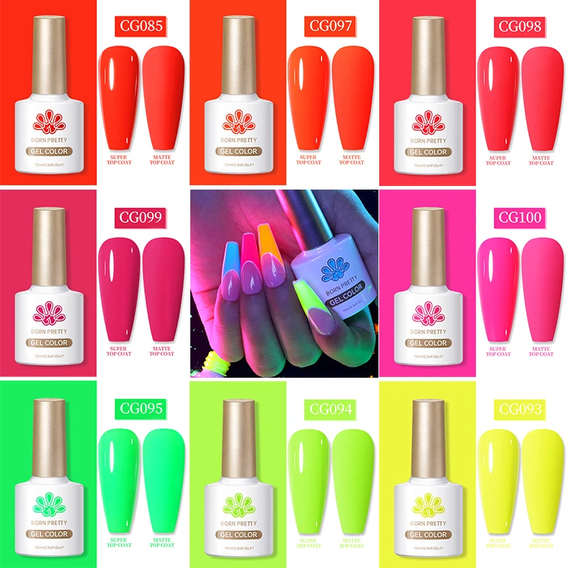 BORN PRETTY 10ml Neon Color Gel Nail Polish Fluorescent Colorful UV Curing Long Lasting Manicure Nail Art Salon Nail Supplies