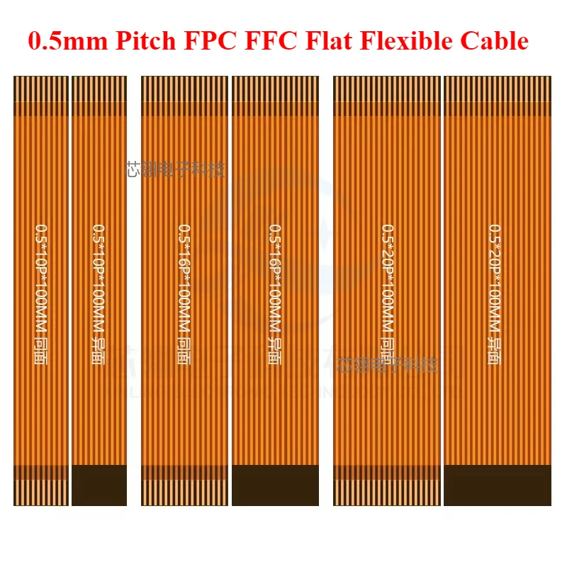 2pcs 0.5mm Pitch FPC FFC Flat Flexible Cable 6P/8P/10P/12P/14P/16P/20P/24P/26P/28P/30P/32P/40P/50P/60P Gold Finger Contact