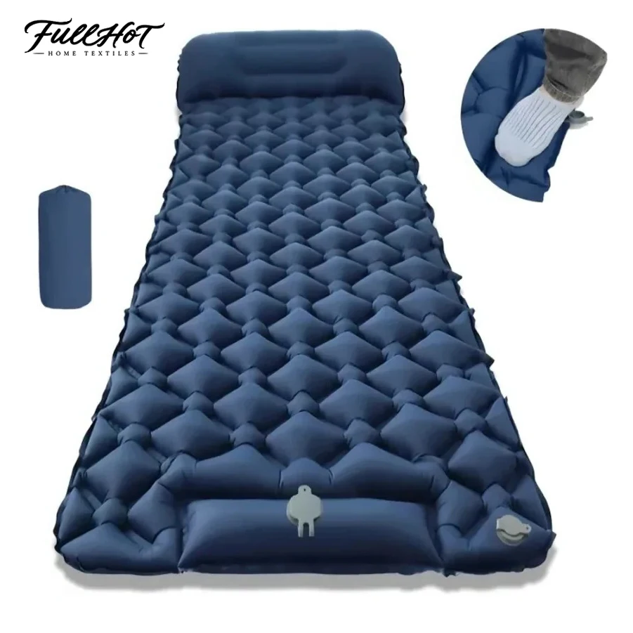 FULLHOT Foldable Inflatable Air Mat Ultralight Pillow Sleeping Pad For Camping Hiking Beach Travel Rest Use